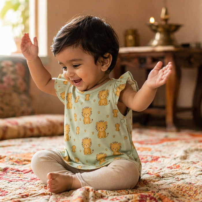 Mimi Baby Jhabla | Lion Cub | Safari Tales | Bamboo-Cotton, Tagless, 3× Softer | 0-9M