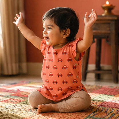 Mimi Baby Jhabla | Little Car | Little Voyager | Bamboo-Cotton, Tagless, 3× Softer | 0-9M