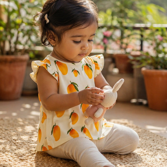 Mimi Baby Jhabla | Mango Grove | Orchard | Bamboo-Cotton, Tagless, 3× Softer | 0-9M