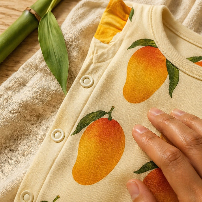 Mimi Baby Jhabla | Mango Grove | Orchard | Bamboo-Cotton, Tagless, 3× Softer | 0-9M
