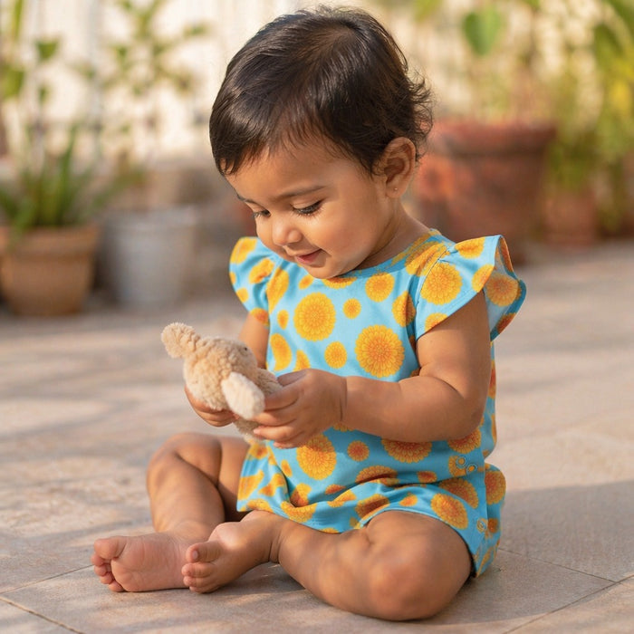 Mimi Baby Jhabla | Marigold Burst | Tropicale | Bamboo-Cotton, Tagless, 3× Softer | 0-9M