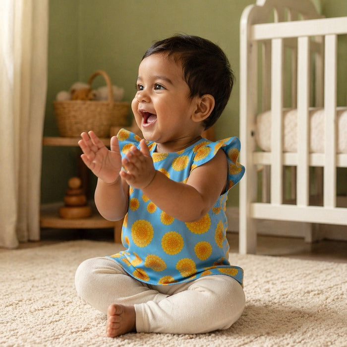 Mimi Baby Jhabla | Marigold Burst | Tropicale | Bamboo-Cotton, Tagless, 3× Softer | 0-9M