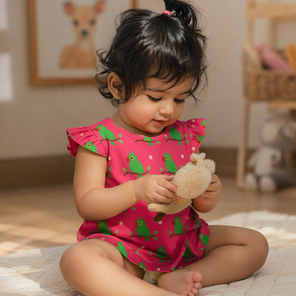 Mimi Baby Jhabla | Parrot on Branch | Tropicale | Bamboo-Cotton, Tagless, 3× Softer | 0-9M