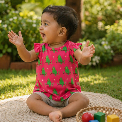 Mimi Baby Jhabla | Parrot on Branch | Tropicale | Bamboo-Cotton, Tagless, 3× Softer | 0-9M