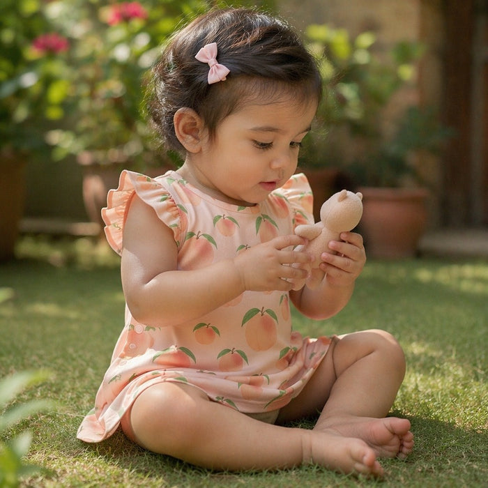 Mimi Baby Jhabla | Peach Garden | Orchard | Bamboo-Cotton, Tagless, 3× Softer | 0-9M