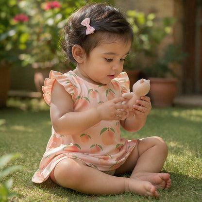 Mimi Baby Jhabla | Peach Garden | Orchard | Bamboo-Cotton, Tagless, 3× Softer | 0-9M