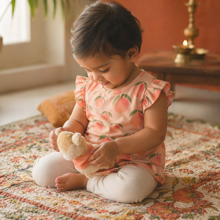 Mimi Baby Jhabla | Peach Garden | Orchard | Bamboo-Cotton, Tagless, 3× Softer | 0-9M