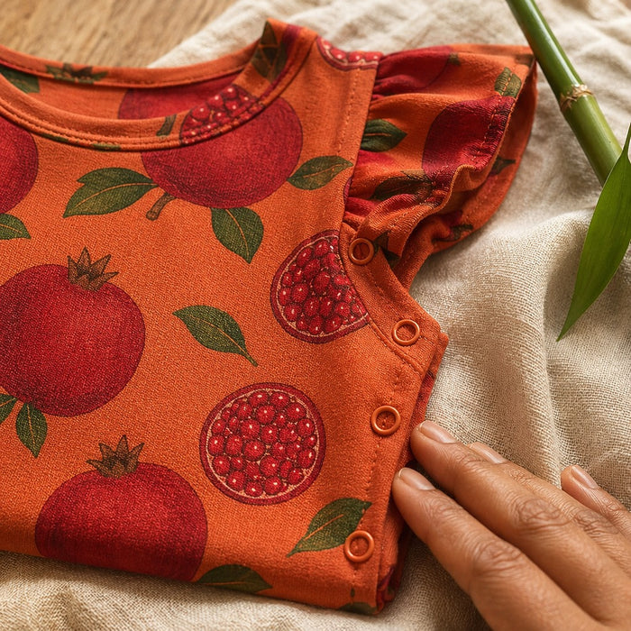 Mimi Baby Jhabla | Pomegranate Crown | Orchard | Bamboo-Cotton, Tagless, 3× Softer | 0-9M