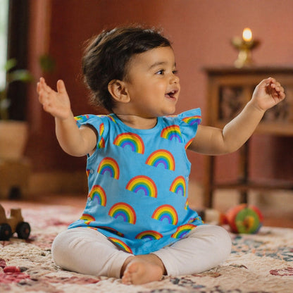 Mimi Baby Jhabla | Rainbow Arc | Monsoon Magic | Bamboo-Cotton, Tagless, 3× Softer | 0-9M