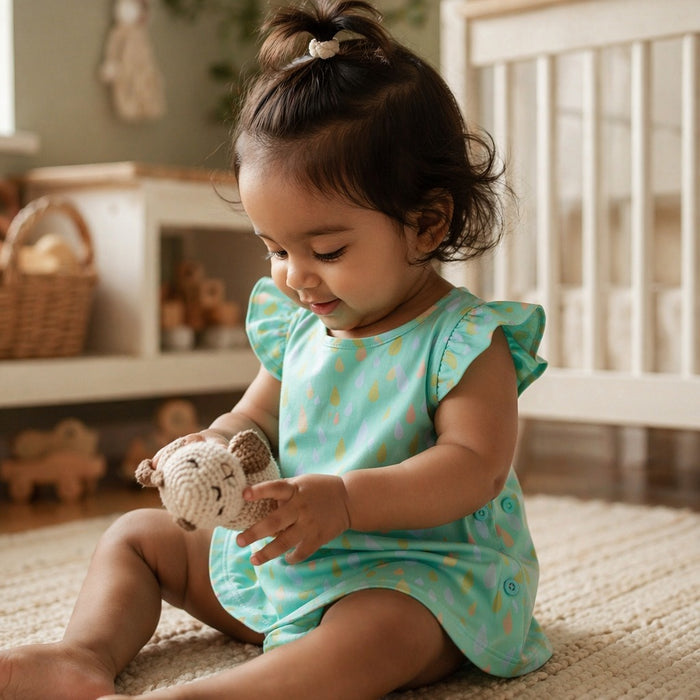 Mimi Baby Jhabla | Raindrop Scatter | Monsoon Magic | Bamboo-Cotton, Tagless, 3× Softer | 0-9M