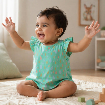 Mimi Baby Jhabla | Raindrop Scatter | Monsoon Magic | Bamboo-Cotton, Tagless, 3× Softer | 0-9M
