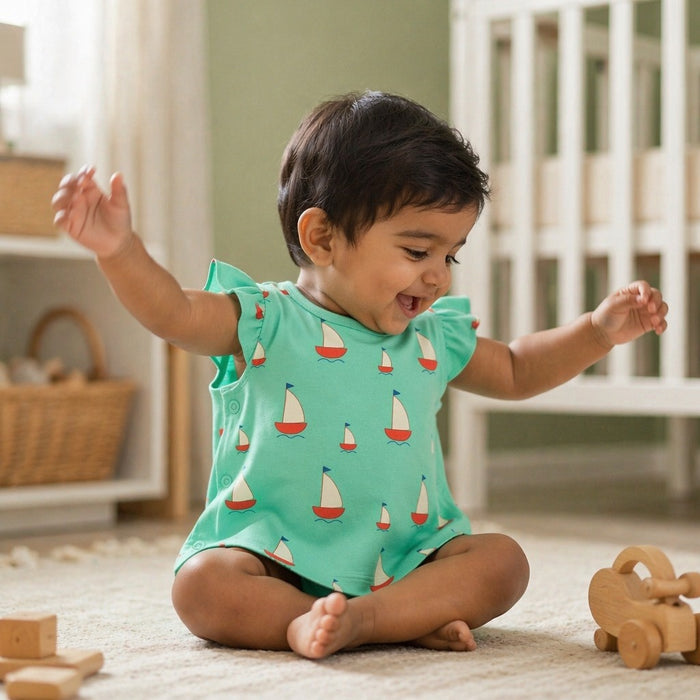 Mimi Baby Jhabla | Sailboat | Little Voyager | Bamboo-Cotton, Tagless, 3× Softer | 0-9M