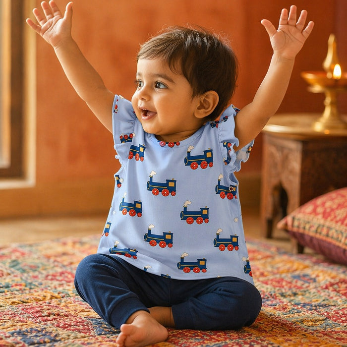Mimi Baby Jhabla | Steam Train | Little Voyager | Bamboo-Cotton, Tagless, 3× Softer | 0-9M