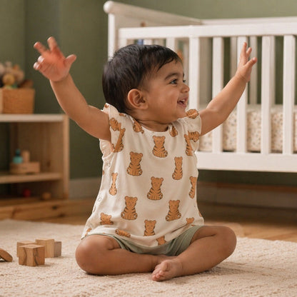 Mimi Baby Jhabla | Tiger Cub | Safari Tales | Bamboo-Cotton, Tagless, 3× Softer | 0-9M