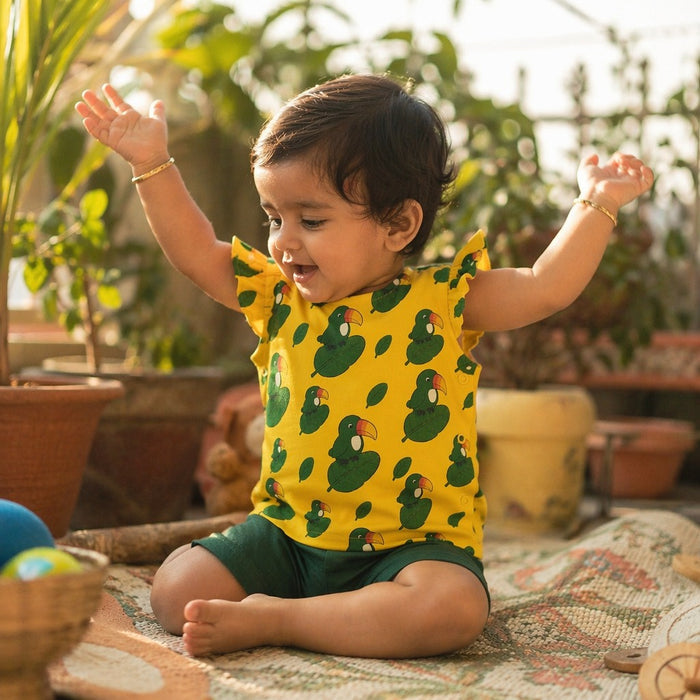 Mimi Baby Jhabla | Toucan & Leaf | Tropicale | Bamboo-Cotton, Tagless, 3× Softer | 0-9M