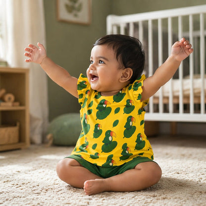 Mimi Baby Jhabla | Toucan & Leaf | Tropicale | Bamboo-Cotton, Tagless, 3× Softer | 0-9M