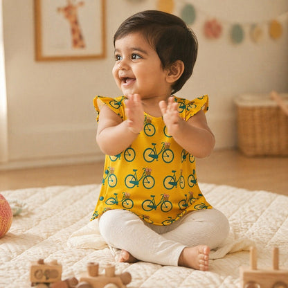 Mimi Baby Jhabla | Vintage Bicycle | Little Voyager | Bamboo-Cotton, Tagless, 3× Softer | 0-9M