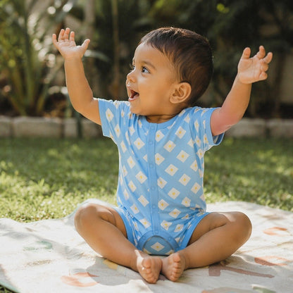 Mimi Baby Romper | Argyle | Geo Play | Bamboo-Cotton, 3× Softer, Tagless | 0-24M