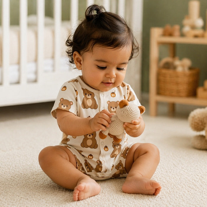 Mimi Baby Romper | Bear Cub | Safari Tales | Bamboo-Cotton, 3× Softer, Tagless | 0-24M