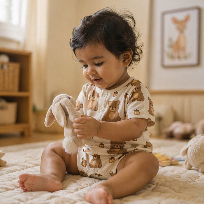 Mimi Baby Romper | Bear Cub | Safari Tales | Bamboo-Cotton, 3× Softer, Tagless | 0-24M