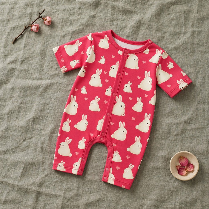 Mimi Baby Romper | Bunny Hop | Blossom | Bamboo-Cotton, 3× Softer, Tagless | 0-24M