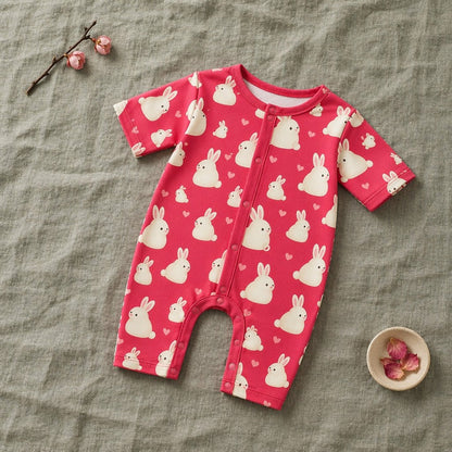 Mimi Baby Romper | Bunny Hop | Blossom | Bamboo-Cotton, 3× Softer, Tagless | 0-24M