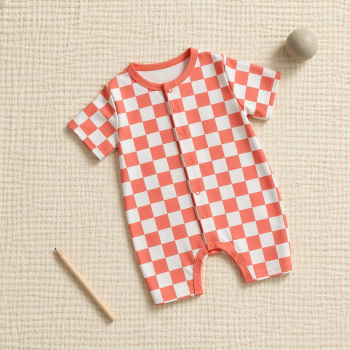 Mimi Baby Romper | Checkerboard | Geo Play | Bamboo-Cotton, 3× Softer, Tagless | 0-24M