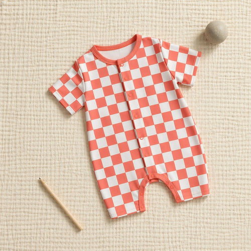 Mimi Baby Romper | Checkerboard | Geo Play | Bamboo-Cotton, 3× Softer, Tagless | 0-24M
