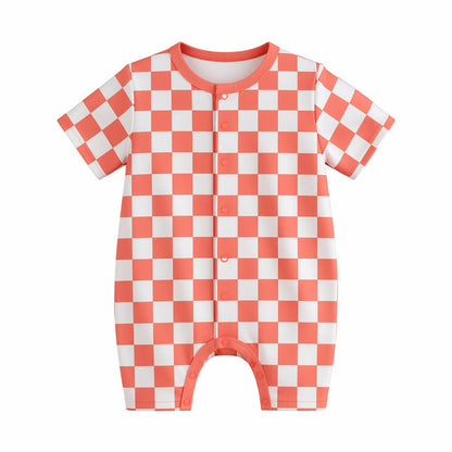 Mimi Baby Romper | Checkerboard | Geo Play | Bamboo-Cotton, 3× Softer, Tagless | 0-24M