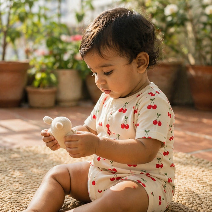 Mimi Baby Romper | Cherry Pair | Orchard | Bamboo-Cotton, 3× Softer, Tagless | 0-24M