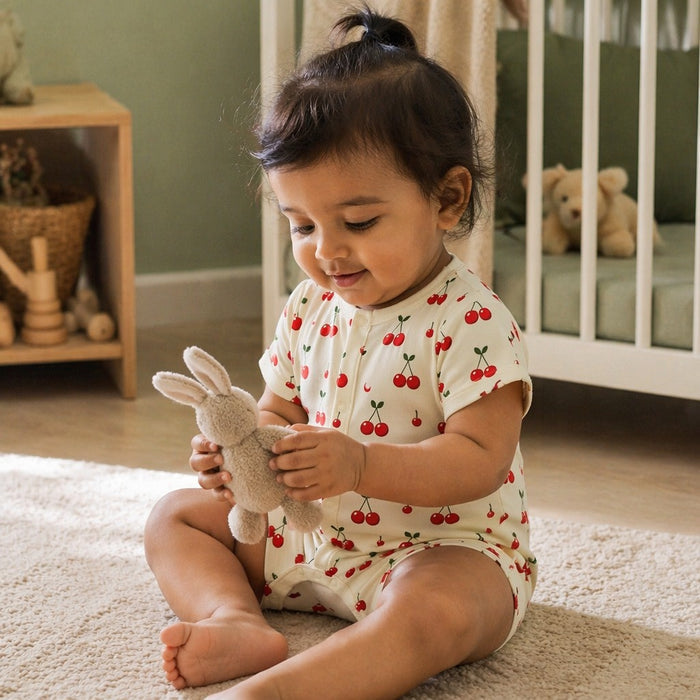 Mimi Baby Romper | Cherry Pair | Orchard | Bamboo-Cotton, 3× Softer, Tagless | 0-24M