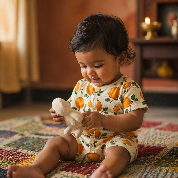 Mimi Baby Romper | Citrus Grove | Orchard | Bamboo-Cotton, 3× Softer, Tagless | 0-24M