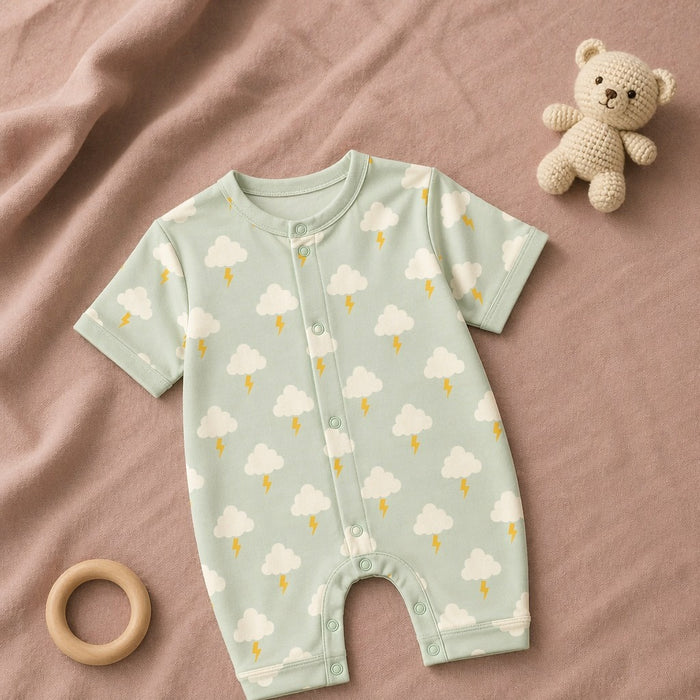 Mimi Baby Romper | Cloud + Lightning | Monsoon Magic | Bamboo-Cotton, 3× Softer, Tagless | 0-24M
