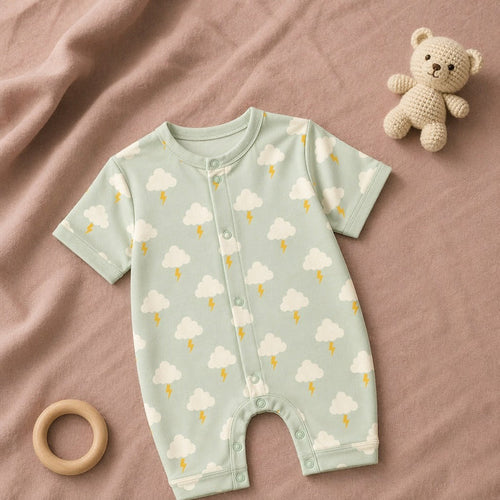 Mimi Baby Romper | Cloud + Lightning | Monsoon Magic | Bamboo-Cotton, 3× Softer, Tagless | 0-24M