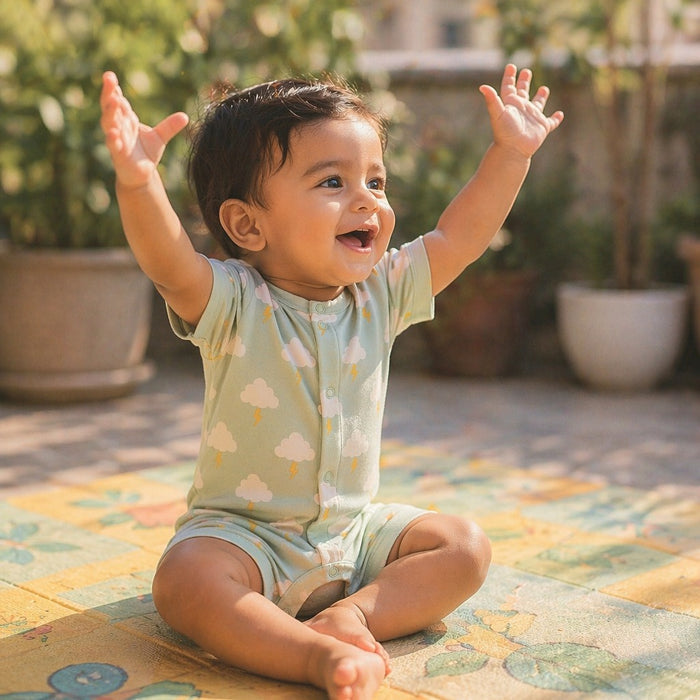 Mimi Baby Romper | Cloud + Lightning | Monsoon Magic | Bamboo-Cotton, 3× Softer, Tagless | 0-24M