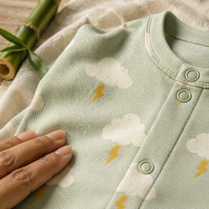 Mimi Baby Romper | Cloud + Lightning | Monsoon Magic | Bamboo-Cotton, 3× Softer, Tagless | 0-24M