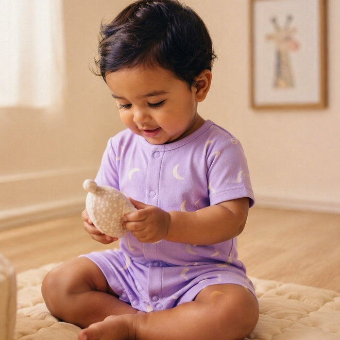 Mimi Baby Romper | Crescent Moon Scatter | Monsoon Magic | Bamboo-Cotton, 3× Softer, Tagless | 0-24M