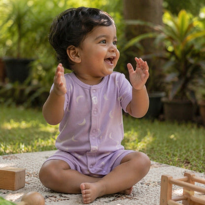 Mimi Baby Romper | Crescent Moon Scatter | Monsoon Magic | Bamboo-Cotton, 3× Softer, Tagless | 0-24M