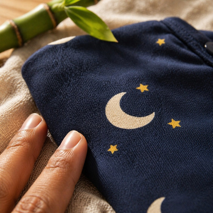 Mimi Baby Romper | Crescent Moon + Stars | Stardust | Bamboo-Cotton, 3× Softer, Tagless | 0-24M