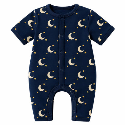 Mimi Baby Romper | Crescent Moon + Stars | Stardust | Bamboo-Cotton, 3× Softer, Tagless | 0-24M