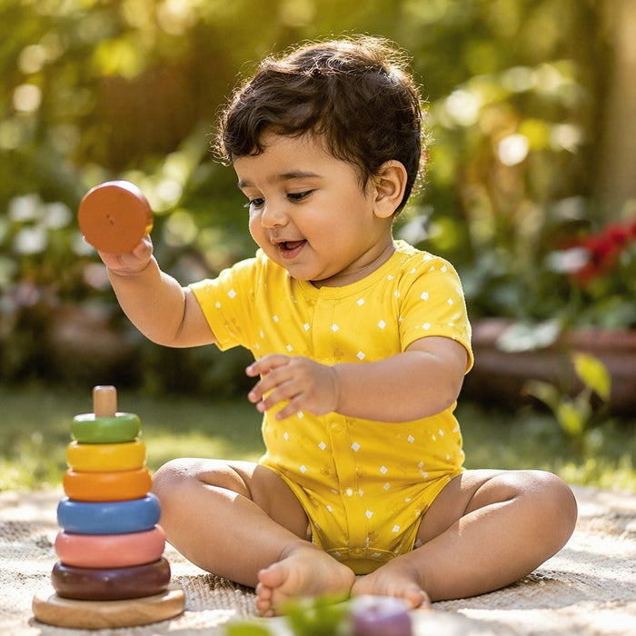 Mimi Baby Romper | Cross & Diamond | Geo Play | Bamboo-Cotton, 3× Softer, Tagless | 0-24M