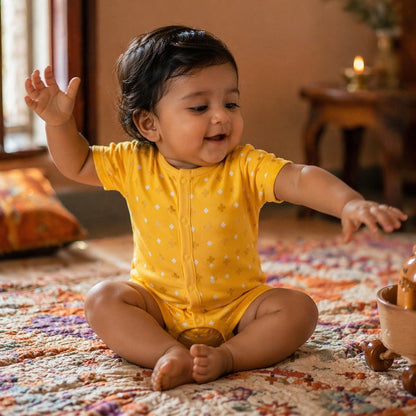 Mimi Baby Romper | Cross & Diamond | Geo Play | Bamboo-Cotton, 3× Softer, Tagless | 0-24M