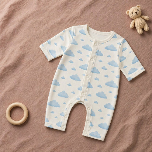 Mimi Baby Romper | Drifting Clouds | Monsoon Magic | Bamboo-Cotton, 3× Softer, Tagless | 0-24M