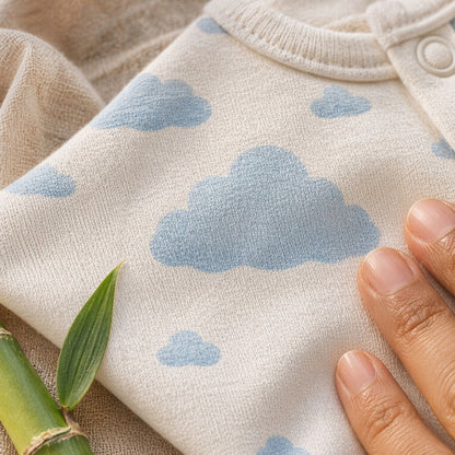 Mimi Baby Romper | Drifting Clouds | Monsoon Magic | Bamboo-Cotton, 3× Softer, Tagless | 0-24M