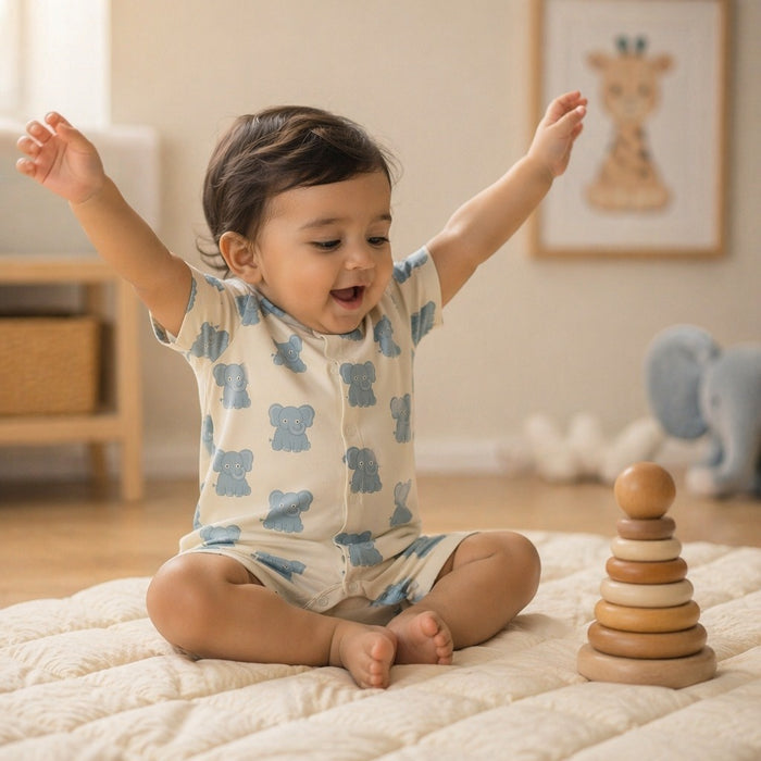 Mimi Baby Romper | Elephant Parade | Safari Tales | Bamboo-Cotton, 3× Softer, Tagless | 0-24M