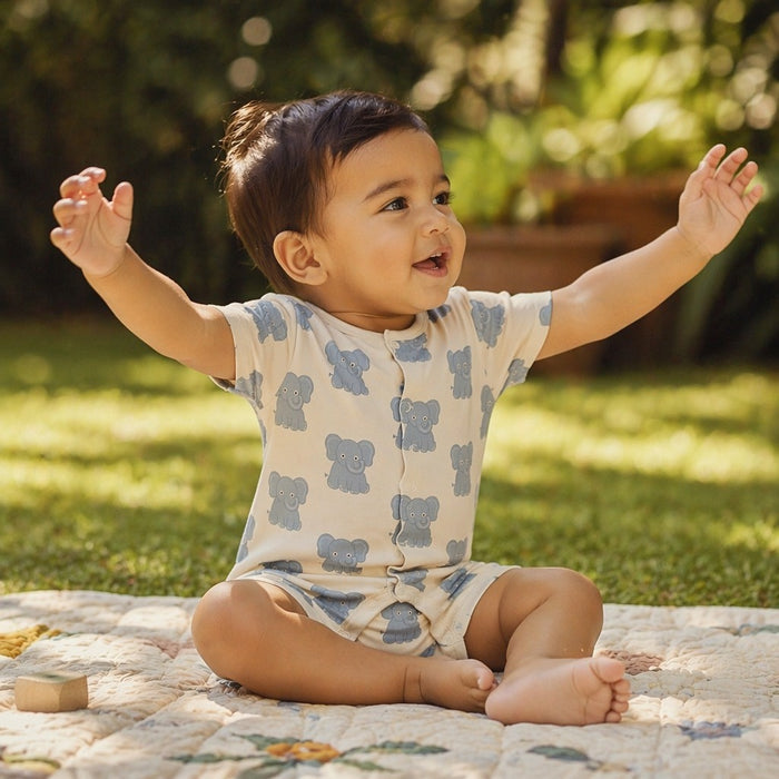 Mimi Baby Romper | Elephant Parade | Safari Tales | Bamboo-Cotton, 3× Softer, Tagless | 0-24M