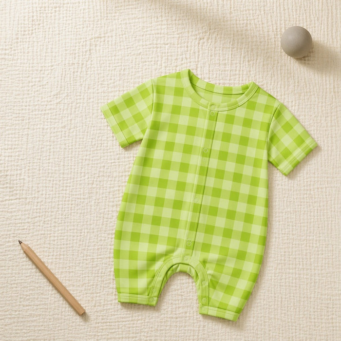 Mimi Baby Romper | Gingham | Geo Play | Bamboo-Cotton, 3× Softer, Tagless | 0-24M