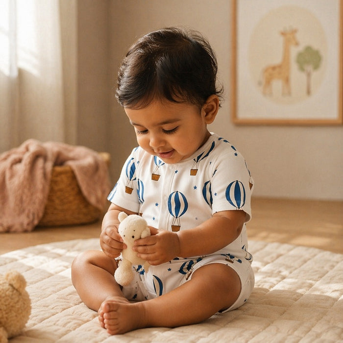 Mimi Baby Romper | Hot Air Balloon | Little Voyager | Bamboo-Cotton, 3× Softer, Tagless | 0-24M