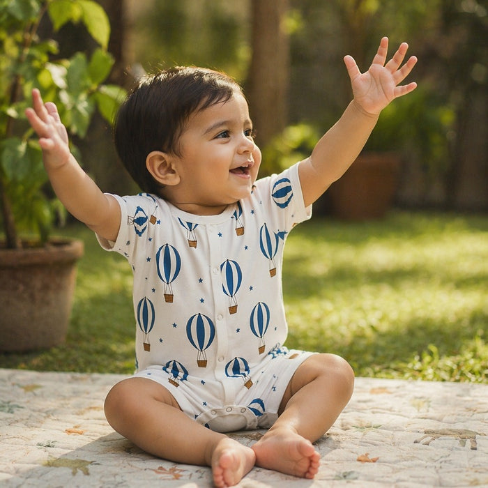 Mimi Baby Romper | Hot Air Balloon | Little Voyager | Bamboo-Cotton, 3× Softer, Tagless | 0-24M