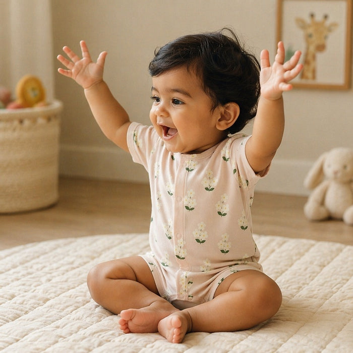 Mimi Baby Romper | Jasmine Bunch | Tropicale | Bamboo-Cotton, 3× Softer, Tagless | 0-24M